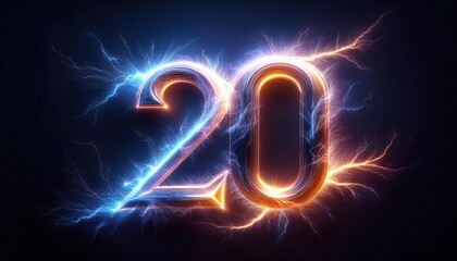 Poster - Bright Neon Lightning Number 20 in Dynamic Design