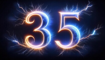 Poster - Energetic Neon Number 35 with Electric Sparks