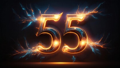 Poster - Bright and Dynamic Visualization of Number 55 with Electric Effects