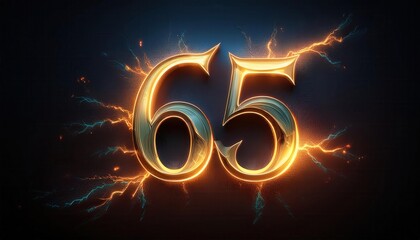 Poster - Glowing Number 65 with Electric Sparks Background
