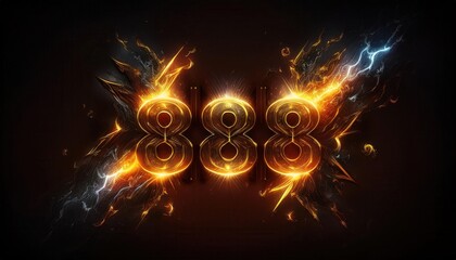 Poster - Illuminated Digital Artwork Featuring Number 888 in Flames