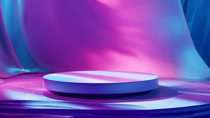 Poster - Colorful abstract stage with vibrant lighting and curved drapery, futuristic background. Creative design and art concept