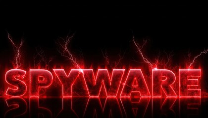 Poster - Red Glowing Text of 'Spyware' with Lightning Effects