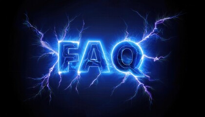 Poster - Illuminated FAQ Sign with Electric Sparks on Dark Background