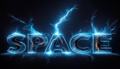 Poster - Electric Blue 'SPACE' Typography with Lightning Effects