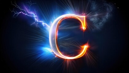 Poster - Illuminated Letter C with Electric Lightning Effects
