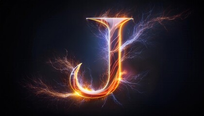 Poster - Illuminated Letter J with Electric Energy Effects