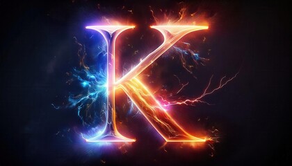 Poster - Vibrant Electric Letter 'K' with Dynamic Background Effects