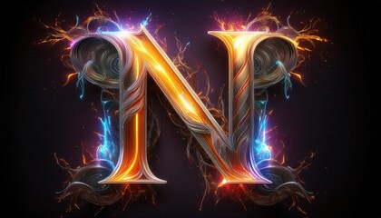 Poster - Illuminated Artistic Letter N with Colorful Effects