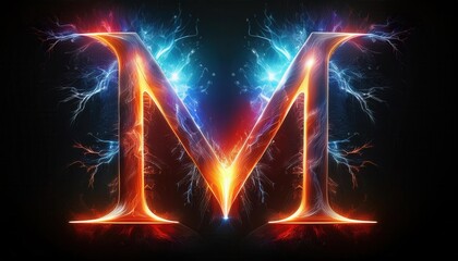 Poster - Glowing Letter M with Electric Colorful Effects