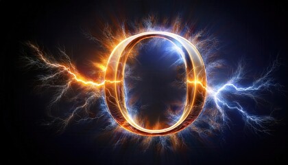 Poster - Electric Blue and Orange Energy Burst Surrounding Letter O