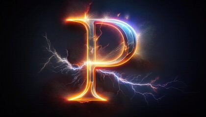 Poster - Electric Neon Letter 'P' Design with Lightning Effects