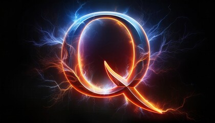 Poster - Illuminated Electric Letter 'Q' with Lightning Effects