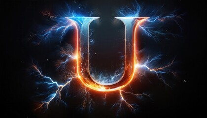 Poster - Dynamic Electric Letter 'U' Design with Lightning Effects
