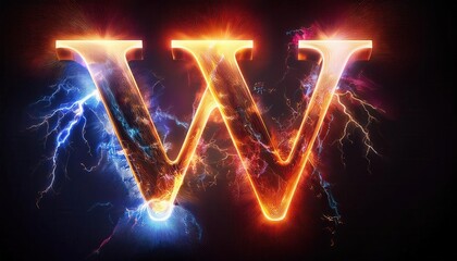 Poster - Glowing Letter W with Electric Effects in Background