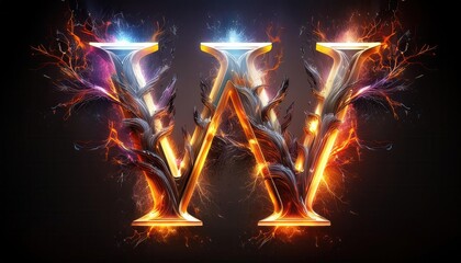 Poster - Glowing Letter 'W' with Fiery Abstract Design