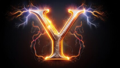Poster - Illuminated Letter Y with Electric Effects and Sparks