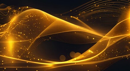 Wall Mural - Gold wave of particles and lines Big data visualization Abstract background with a dynamic wave 3d rendering animation 4K