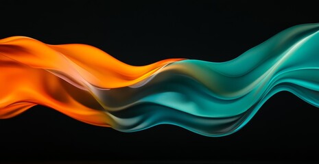 Aufkleber - Abstract orange and teal wave flowing on black background. (1)