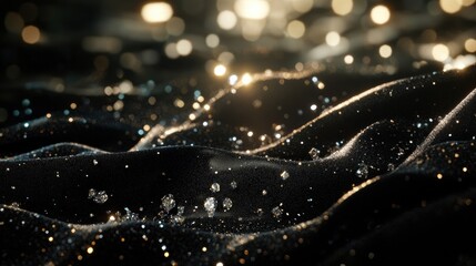 Aufkleber - Large sparkling diamonds on dark fabric with mock up space for text and an elegant ambiance enhancing their shine. Generative AI