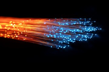 Aufkleber - A vibrant display of fiber optic strands in orange and blue, symbolizing data transmission.