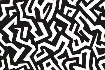 Poster - Abstract black and white pattern featuring intricate, zigzagging shapes and lines.