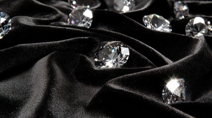 Aufkleber - Sparkling diamonds scattered on luxurious black fabric with ample space for elegant text placement. Generative AI