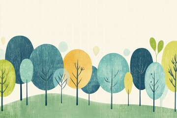 Aufkleber - bright and colorful naive art style background with trees and ample space for text display or mock u