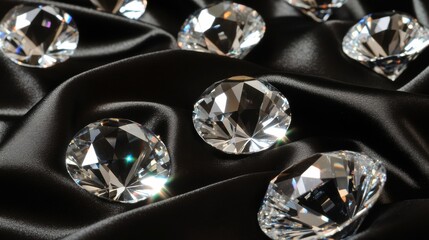Aufkleber - Sparkling diamonds resting elegantly on soft black fabric with ample space for text and design. Generative AI