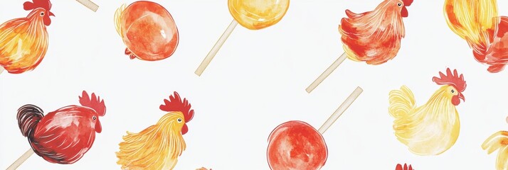 Leinwandbilder - Vibrant rooster shaped lollipops on a bright background with space for text or designs. Generative AI