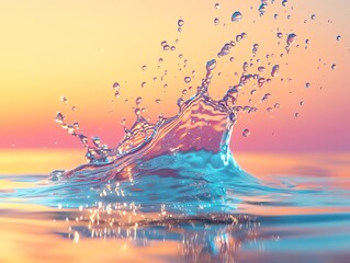 Poster - A splash of water against a colorful sunset backdrop, showcasing nature's beauty.