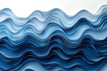 Aufkleber - Abstract depiction of waves created with layered blue paper, showcasing texture and movement.