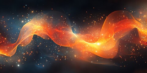Poster - Abstract cosmic waves with glowing particles and vibrant colors.