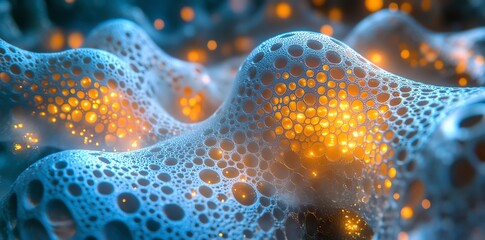 Poster - Abstract representation of a textured surface with glowing elements.