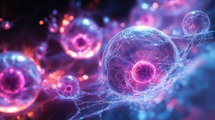 Aufkleber - Abstract representation of cells with vibrant colors and intricate structures.