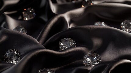 Aufkleber - Sparkling diamonds arranged elegantly on black fabric creating a luxurious and inviting atmosphere for design mock up. Generative AI