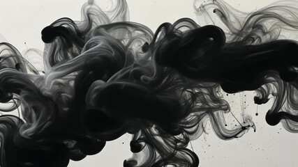 Poster - Black ink swirling in water creating abstract smoke patterns on white background
