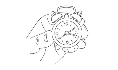 Wall Mural - line art of hand holding alarm clock	