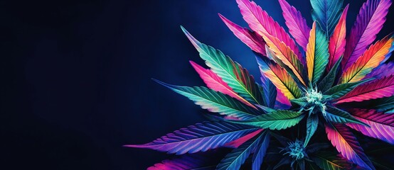 Vibrant Rainbow Cannabis Leaves on Dark Background