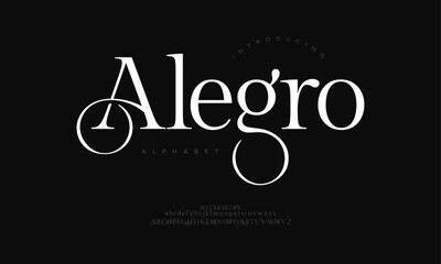 Poster - Alegro typography beauty fashion elegant minimalist serif italic fonts decorative wedding vintage retro logos. Minimal luxury font alphabet logo. Vector illustration