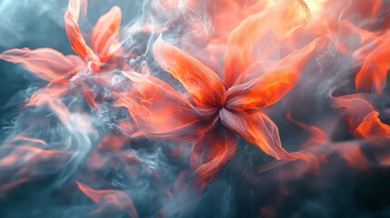 Poster - A vibrant, abstract depiction of glowing flowers surrounded by ethereal smoke.