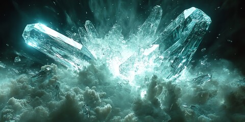 Poster - A dramatic scene featuring crystalline structures emerging from a cloud-like base.