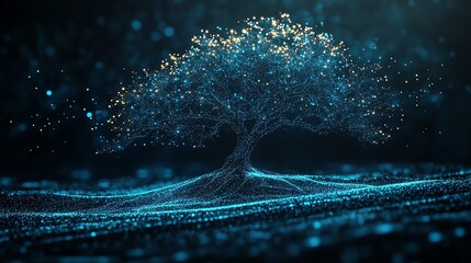 Poster - A glowing digital tree made of particles, symbolizing growth and connectivity.