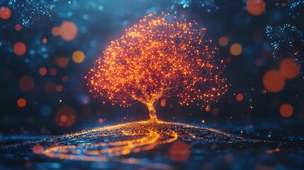 Aufkleber - A glowing, digital tree made of particles, symbolizing growth and connection.