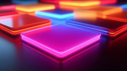 Poster - A vibrant arrangement of glowing, colorful squares on a dark surface, suggesting a digital aesthetic.