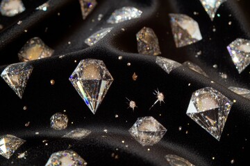 Aufkleber - Sparkling diamonds scattered over luxurious black fabric with ample space for creative text placement. Generative AI