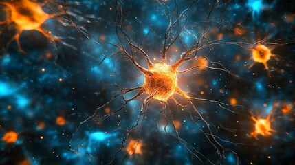 Poster - A vibrant illustration of a neuron, depicting its structure and connections in a digital style.