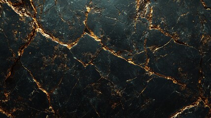 Poster - A textured black marble surface with golden veins, ideal for backgrounds or design elements.