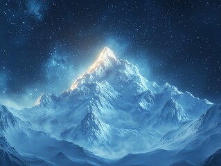 Poster - A majestic snow-capped mountain under a starry night sky, evoking a sense of wonder.