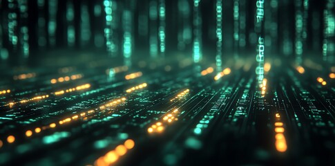 Aufkleber - A digital landscape with glowing lines and particles, representing technology and data flow.